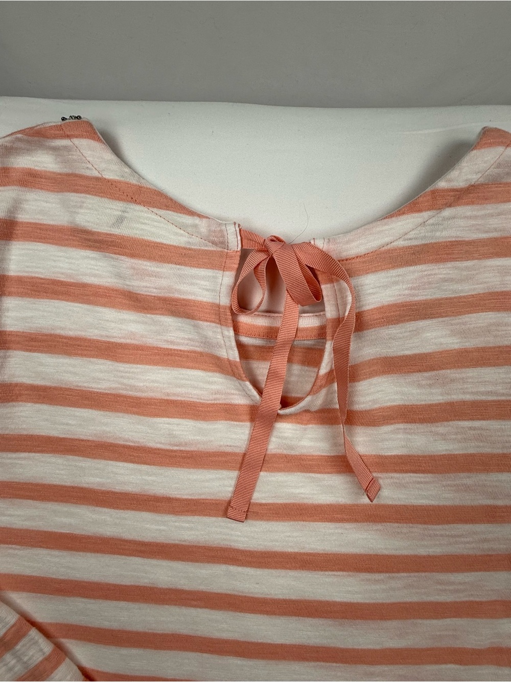 Chico's Coral and White Striped Long-Sleeve Top with Neck Tie - Picture 6 of 6